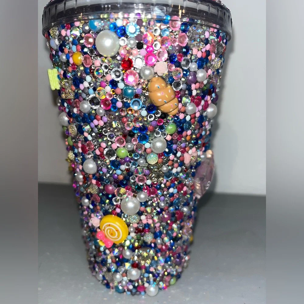 Bedazzled Shiny Bling Rhinestone Sweet Donuts Cake Lollipop Gems Multicolor Cup